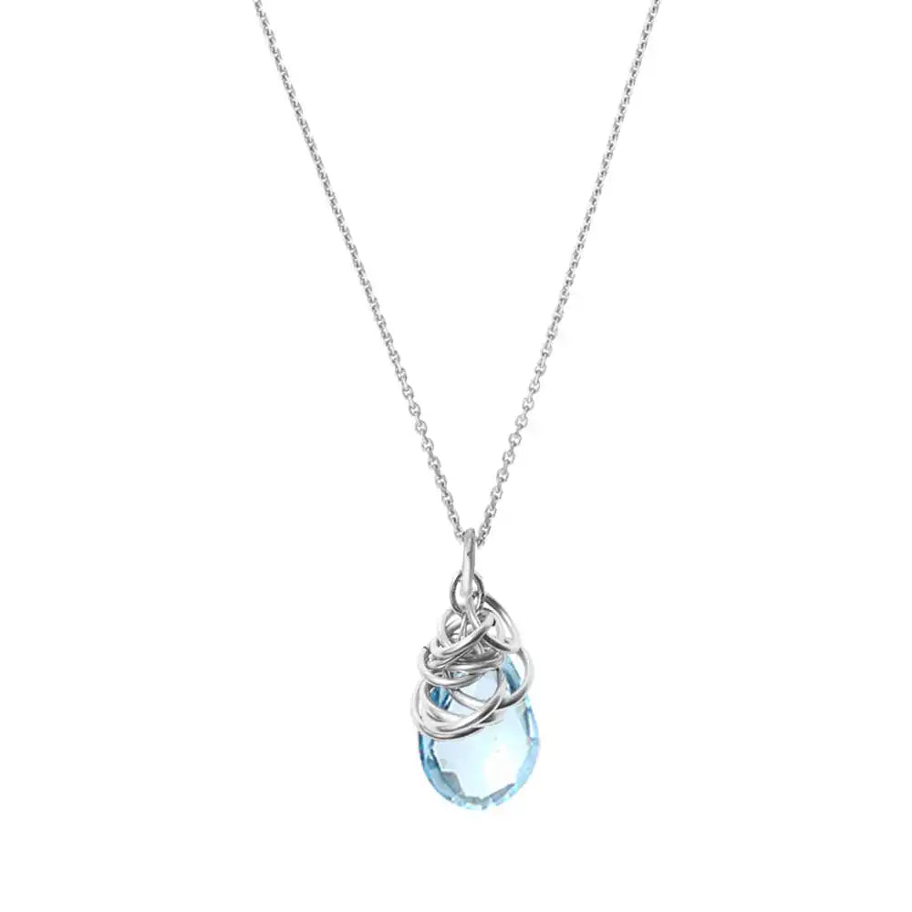 Natural swiss blue topaz pendant necklace in sterling silver, flat lay on neutral background variant--Swiss-Topaz variant--Sterling-silver