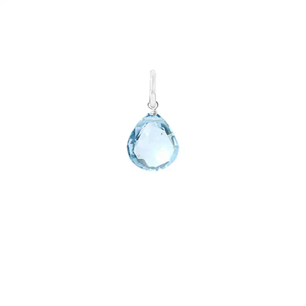 Natural swiss topaz 11mm briolette charm in sterling silver, flat lay on neutral background variant--Sterling-silver variant--Large