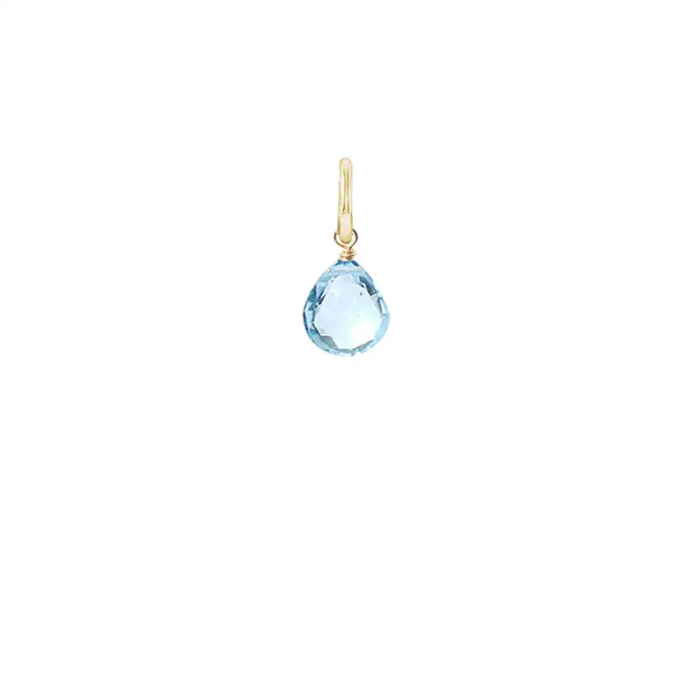 Faceted teardrop charm in swiss topaz, 12mm, suspended from artisan gold-fill wrap.