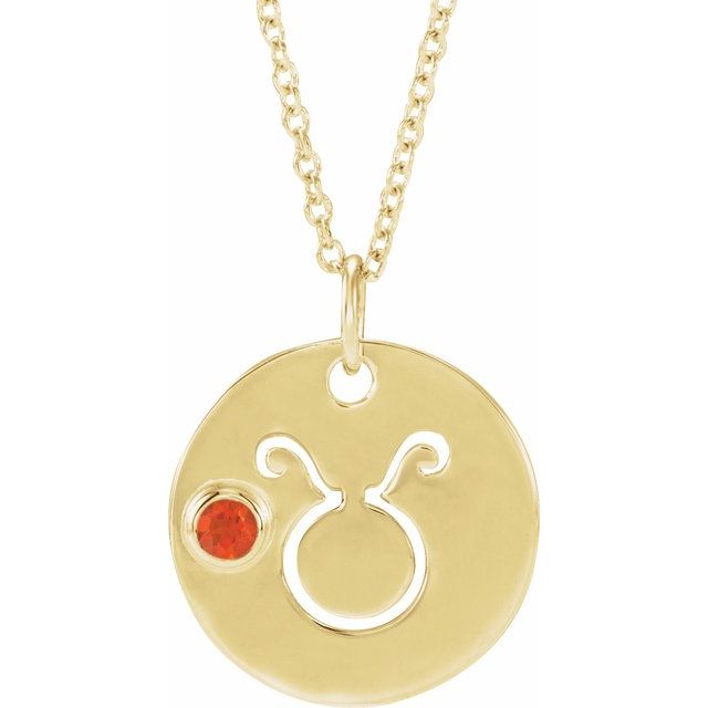 Taurus zodiac charm necklace in 14K gold with Mexican fire opal gemstone