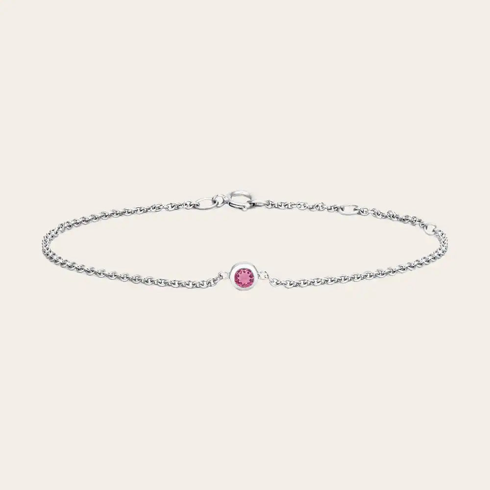 Bezel-set birthstone bracelets displayed together. variant--14K white gold