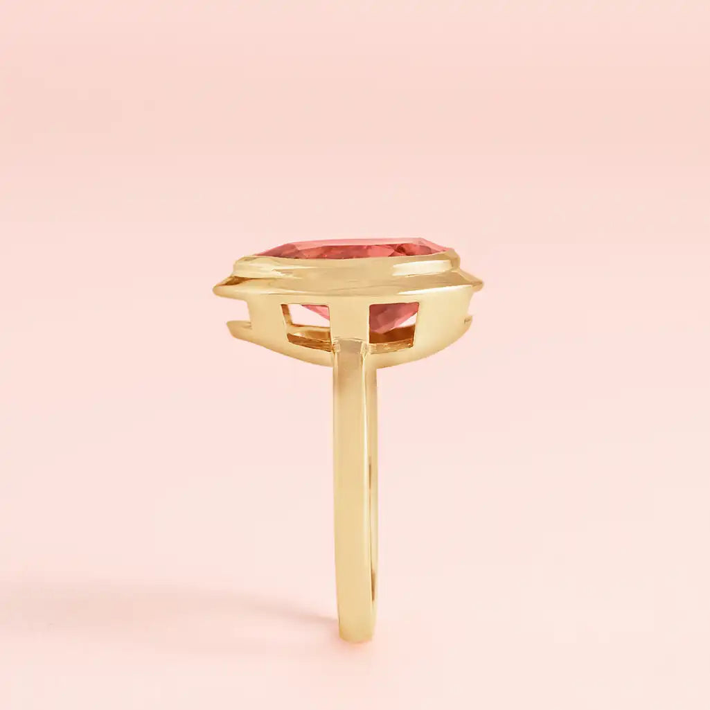 3 CT teardrop Tourmaline statement ring bezel set