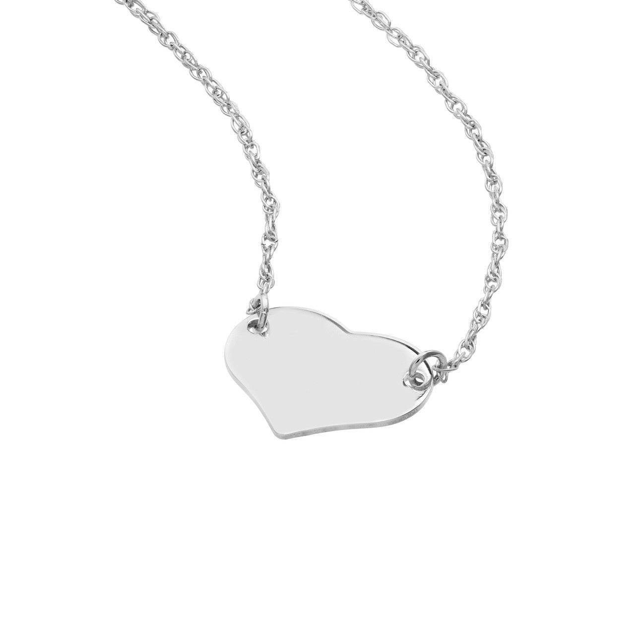 White gold Close-up of petite polished 14K gold heart pendant showing minimalist silhouette and high-shine detail
