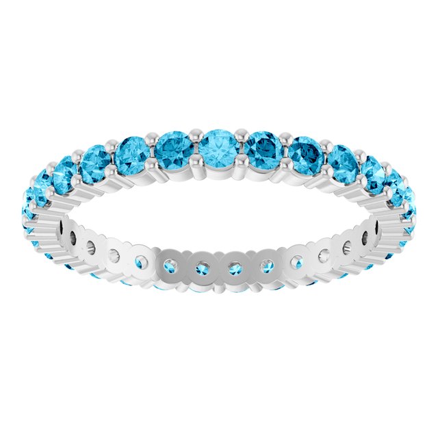 Ethical Aquamarine ring in solid 10K white gold with a full circle of 2mm gemstones.
