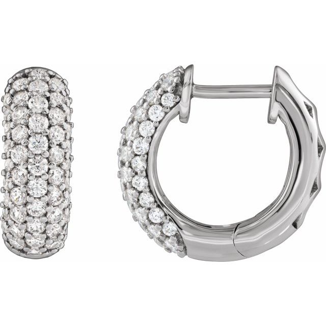 Close-Up of Lab-Created Diamond Hoops in White Gold