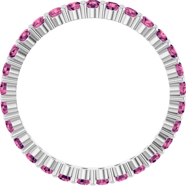 Elegant 10K white gold eternity band with round Tourmaline stones, handmade in the USA.