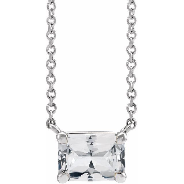 Emerald-cut white sapphire necklace on 18-inch gold chain
