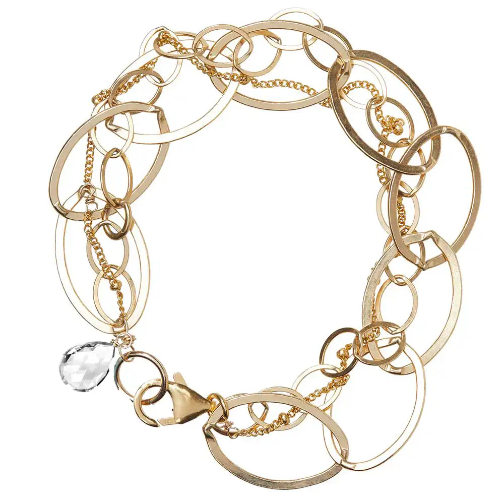 Natural white topaz woven chain bracelet in gold-fill variant--White-Topaz variant--Gold-fill