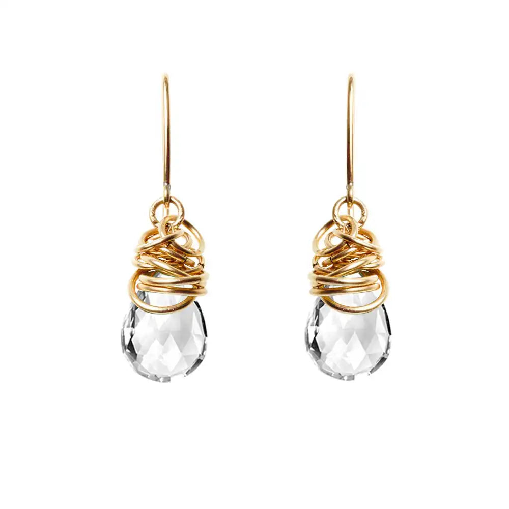 White topaz dangle earrings in 14K gold-fill, warm gold setting with sparkling white topaz stone variant--Gold-fill variant--White-Topaz