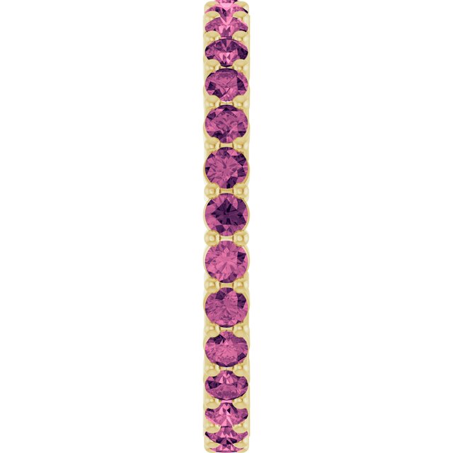 Elegant 10K yellow gold eternity band with round Tourmaline stones, handmade in the USA.