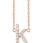 diamond lowercase initial necklace, initial necklace, diamond initial necklace 14K rose gold K initial charm
