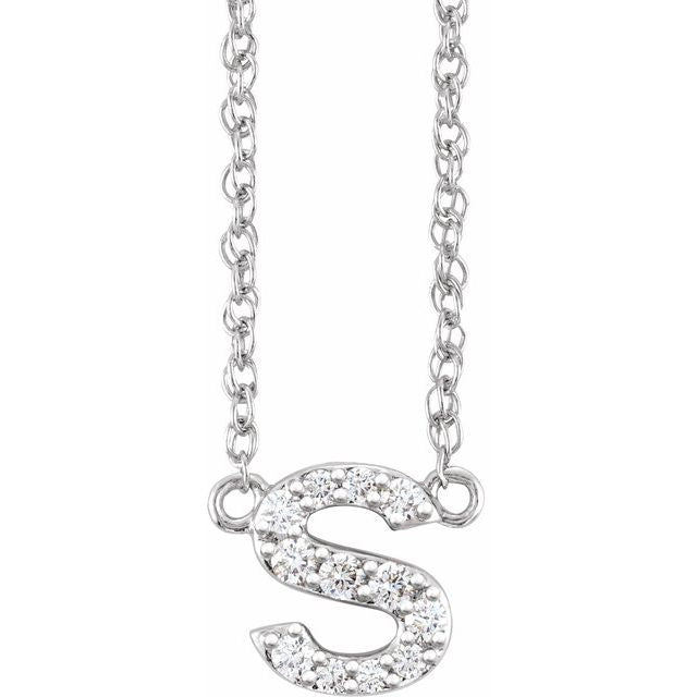 diamond lowercase initial necklace, initial necklace, diamond initial necklace 14K white gold S initial charm