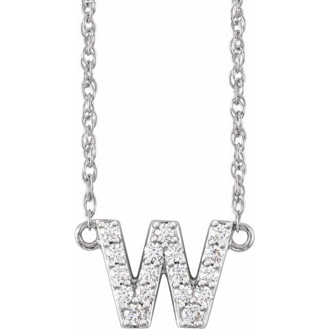 diamond lowercase initial necklace, initial necklace, diamond initial necklace 14K white gold W initial charm