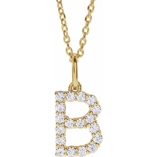 diamond initial necklace, initial necklace, diamond initial necklace 14K yellow gold B initial charm