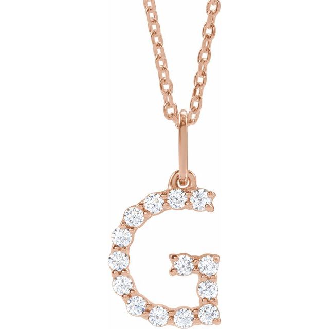 diamond initial necklace, initial necklace, diamond initial necklace 14K rose gold G initial charm