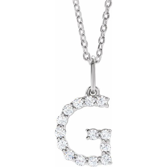diamond initial necklace, initial necklace, diamond initial necklace 14K white gold G initial charm