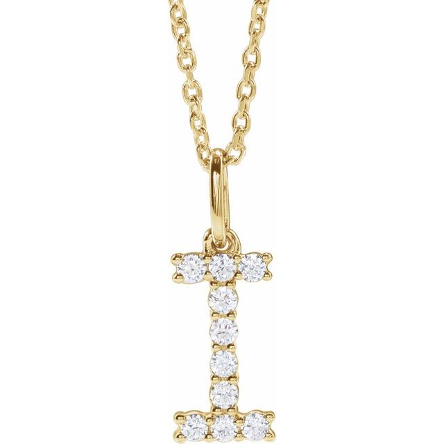 diamond initial necklace, initial necklace, diamond initial necklace 14K yellow gold I initial charm