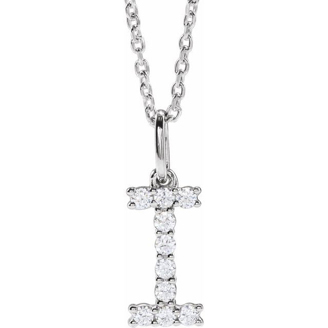 diamond initial necklace, initial necklace, diamond initial necklace 14K white gold I initial charm