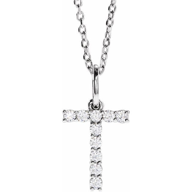 diamond initial necklace, initial necklace, diamond initial necklace 14K white gold T initial charm