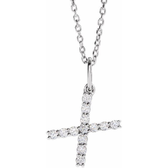 diamond initial necklace, initial necklace, diamond initial necklace 14K white gold X initial charm