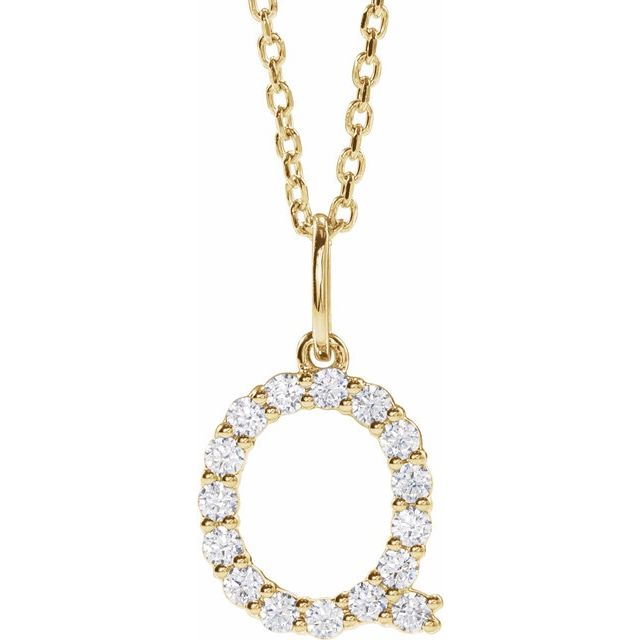 diamond initial necklace, initial necklace, diamond initial necklace 14K yellow gold Q initial charm