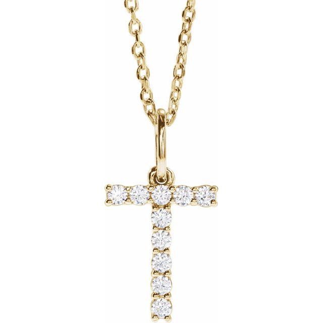 diamond initial necklace, initial necklace, diamond initial necklace 14K yellow gold T initial charm