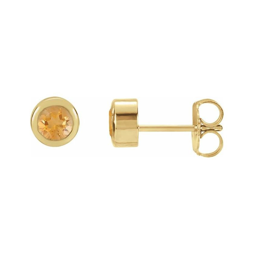 Citrine 14K yellow gold birthstone earrings in bezel setting, perfect birthday gift