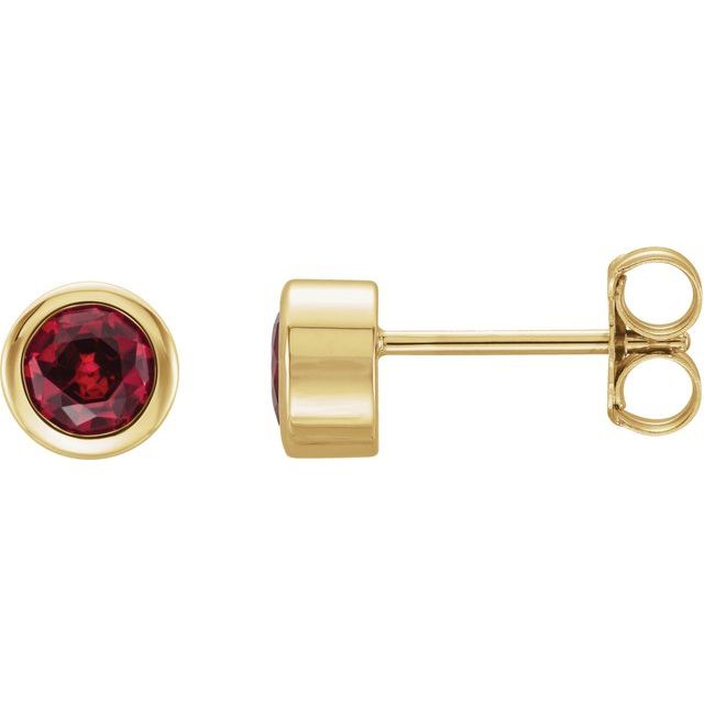 14K yellow gold Ruby Bezel-Set Birthstone Stud Earrings,14K yellow gold Ruby earrings