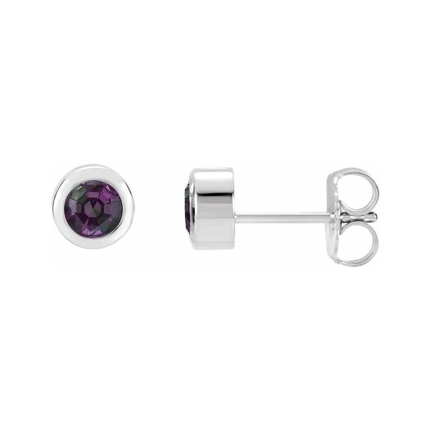 Alexandrite Sterling silver birthstone earrings in bezel setting, perfect birthday gift