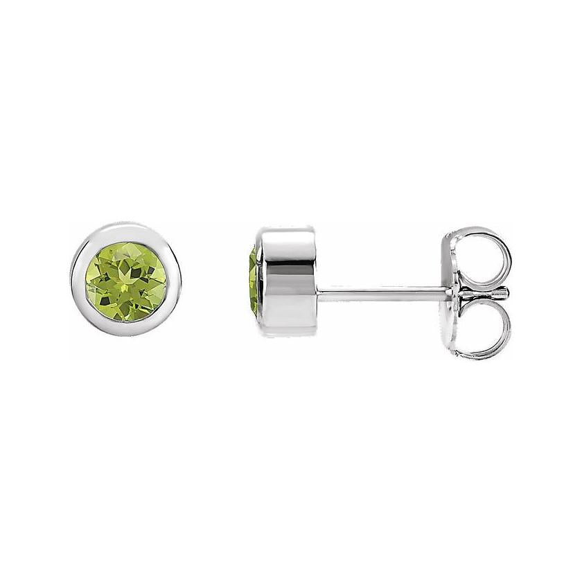 Peridot Sterling silver birthstone earrings in bezel setting, perfect birthday gift