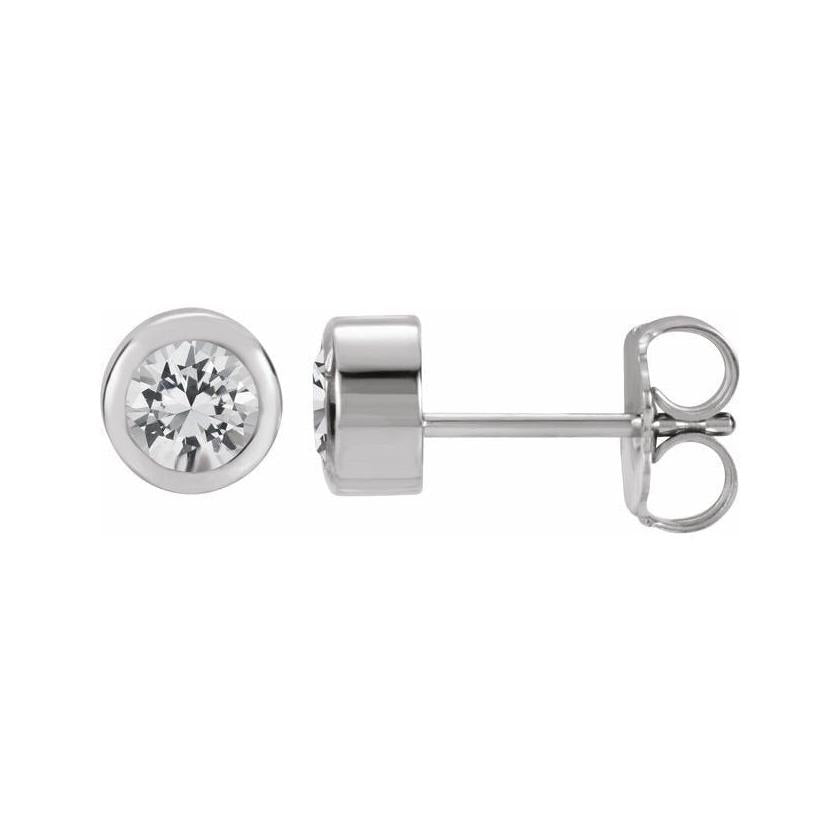 White Sapphire Sterling silver birthstone earrings in bezel setting, perfect birthday gift