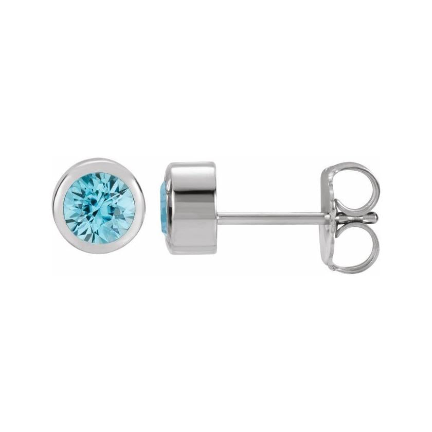 Zircon Sterling silver birthstone earrings in bezel setting, perfect birthday gift