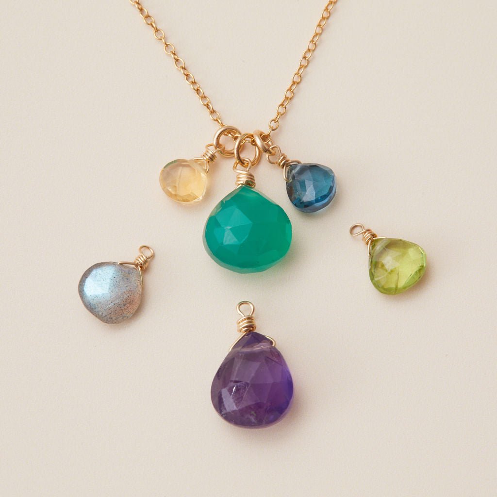 Custom 3-gem necklace in 14K gold with ethically sourced stones