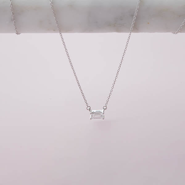 Diamond Baguette Solitaire Necklace - erin gallagher