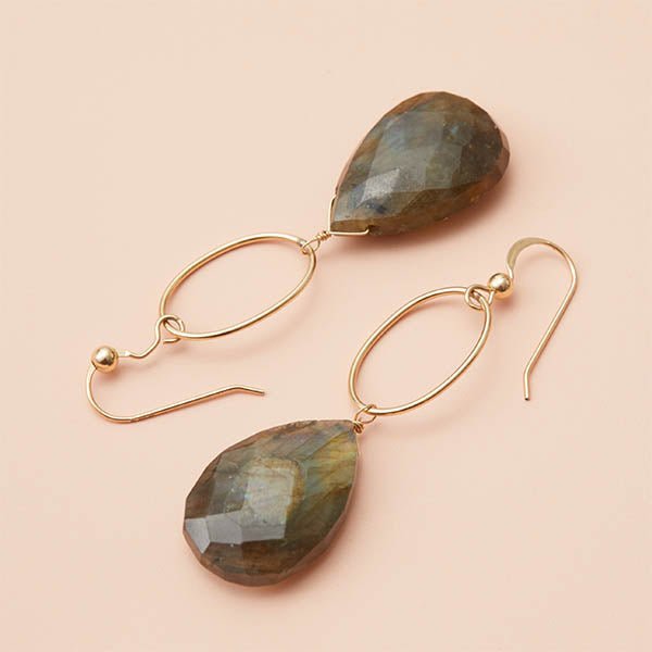 Custom drop earrings in gold-fill with hand-cut gemstones