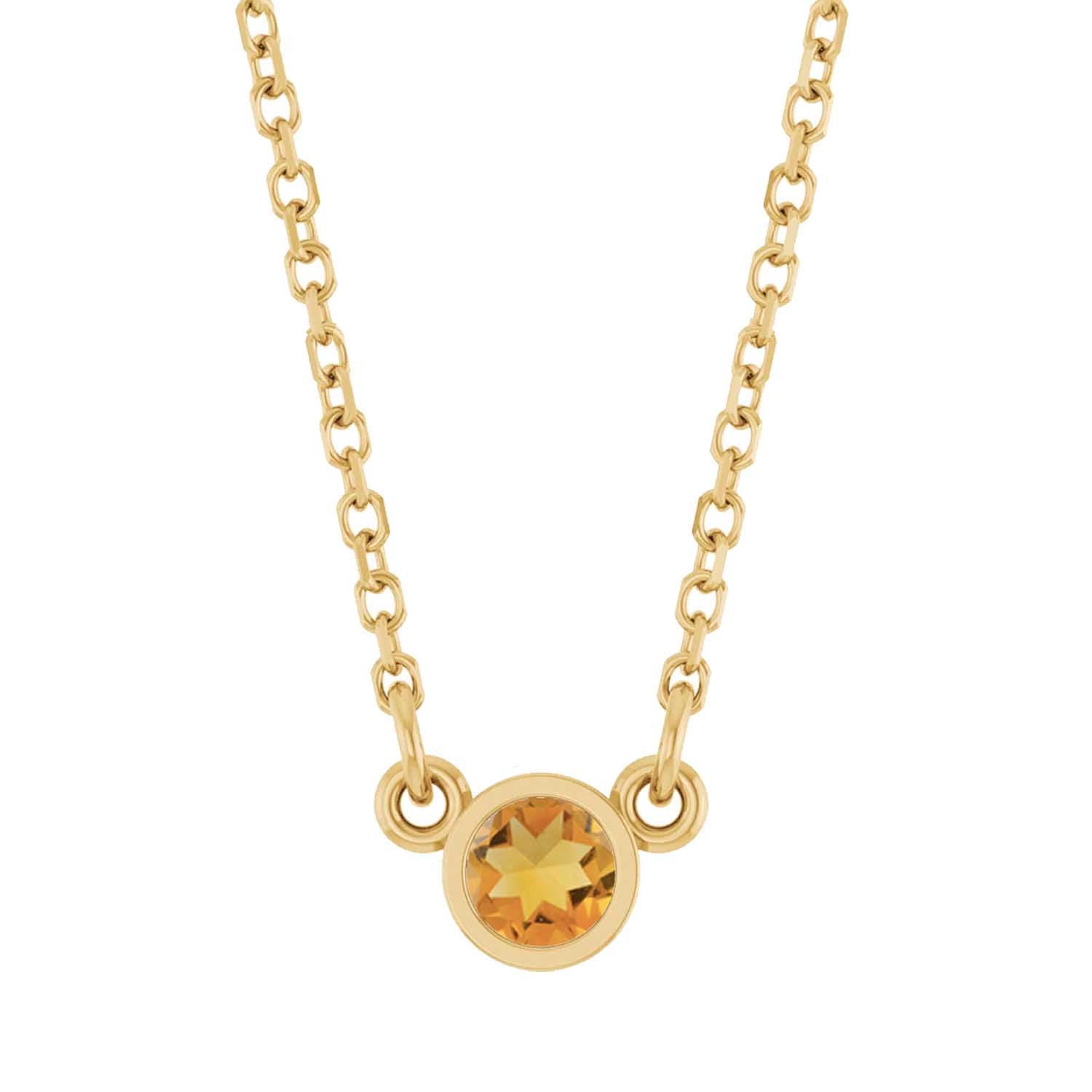 Citrine birthstone necklace in 14K gold.  Dainty citrine pendant necklace handmade in USA