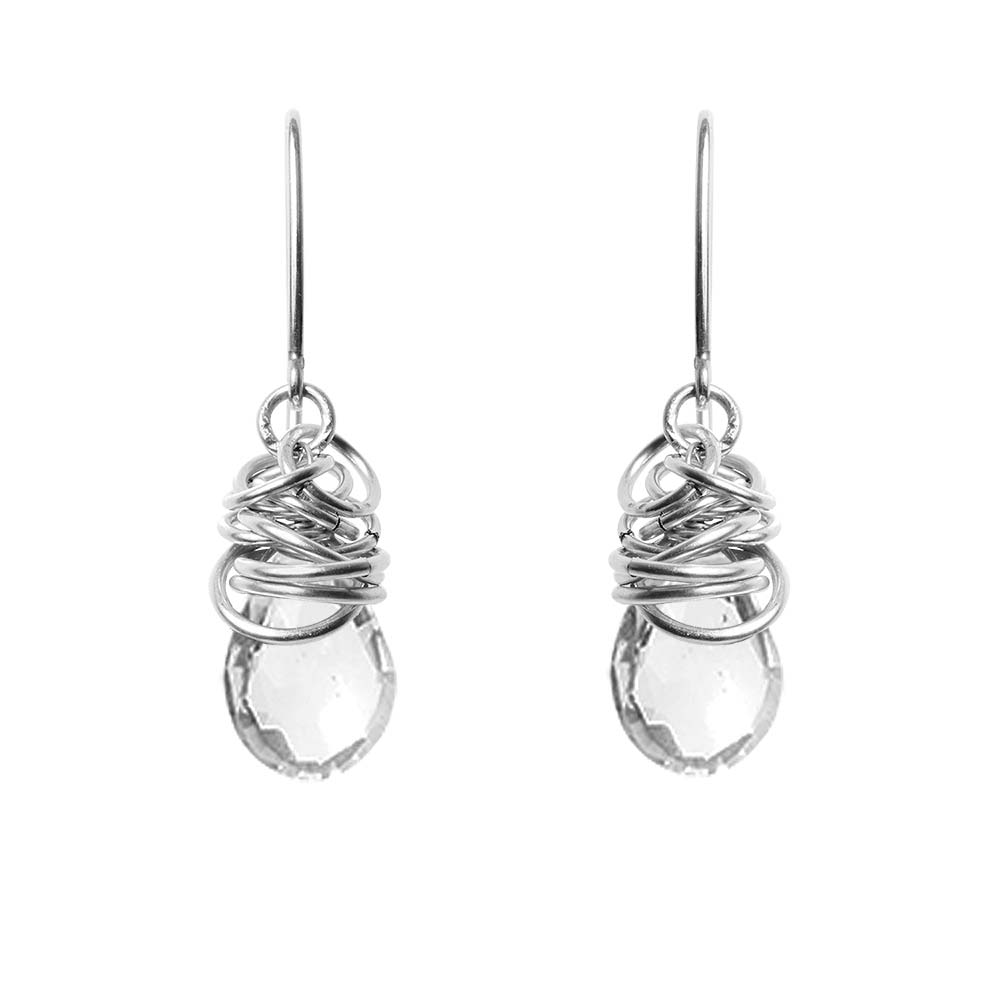 White topaz stud earrings in recycled sterling silver, April birthstone