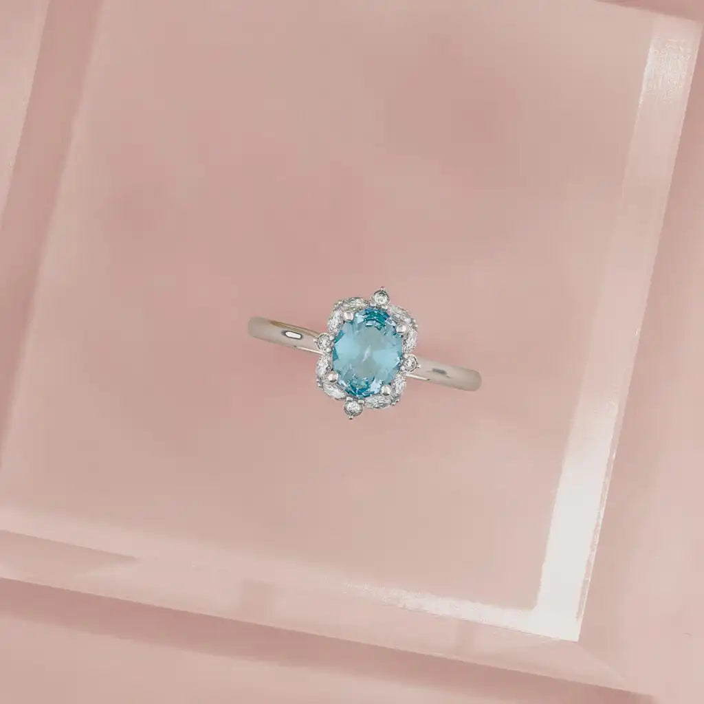 Bold aquamarine cocktail ring, handcrafted in USA