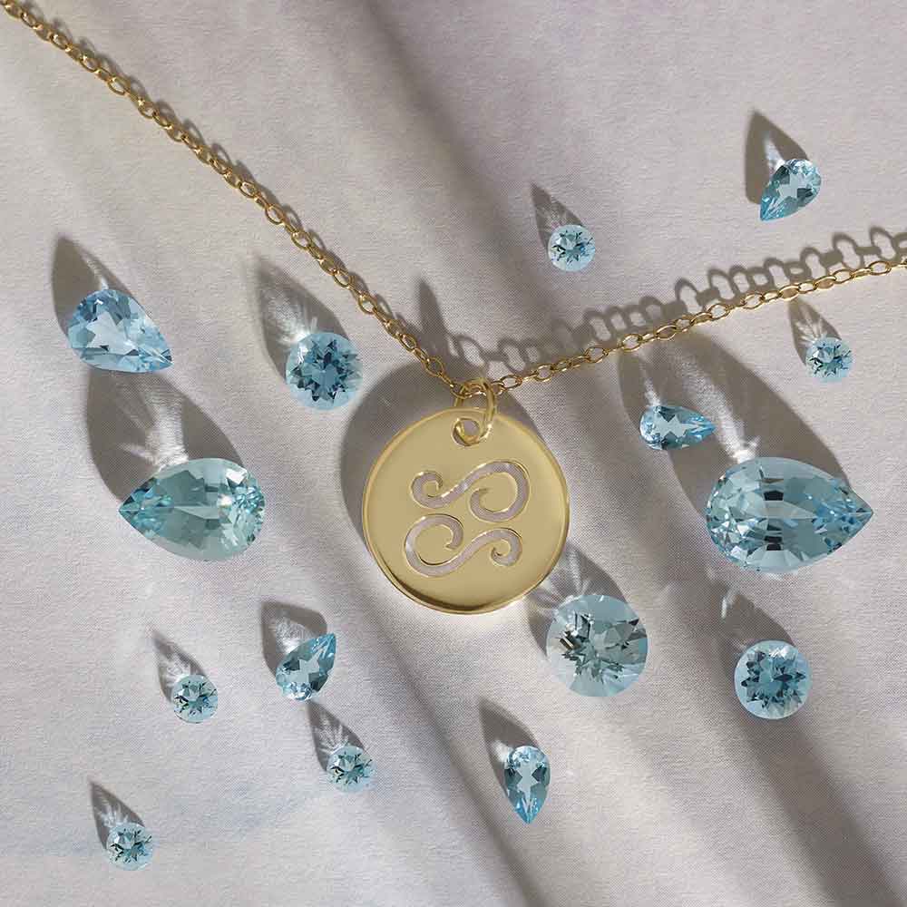 Aquamarine jewelry collection, recycled metals and gift-ready packaging