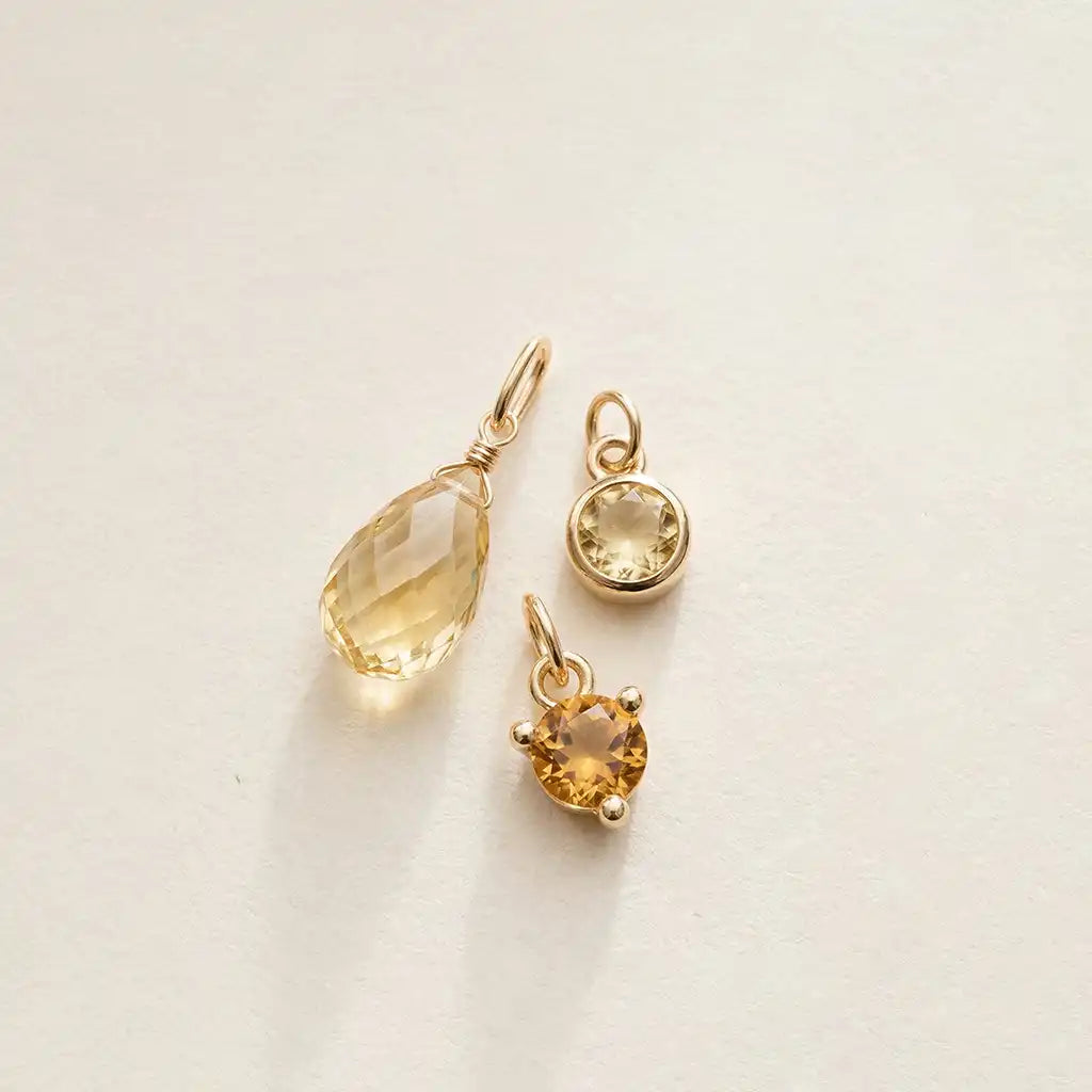 Citrine birthstone charm in 14K gold, bezel-set