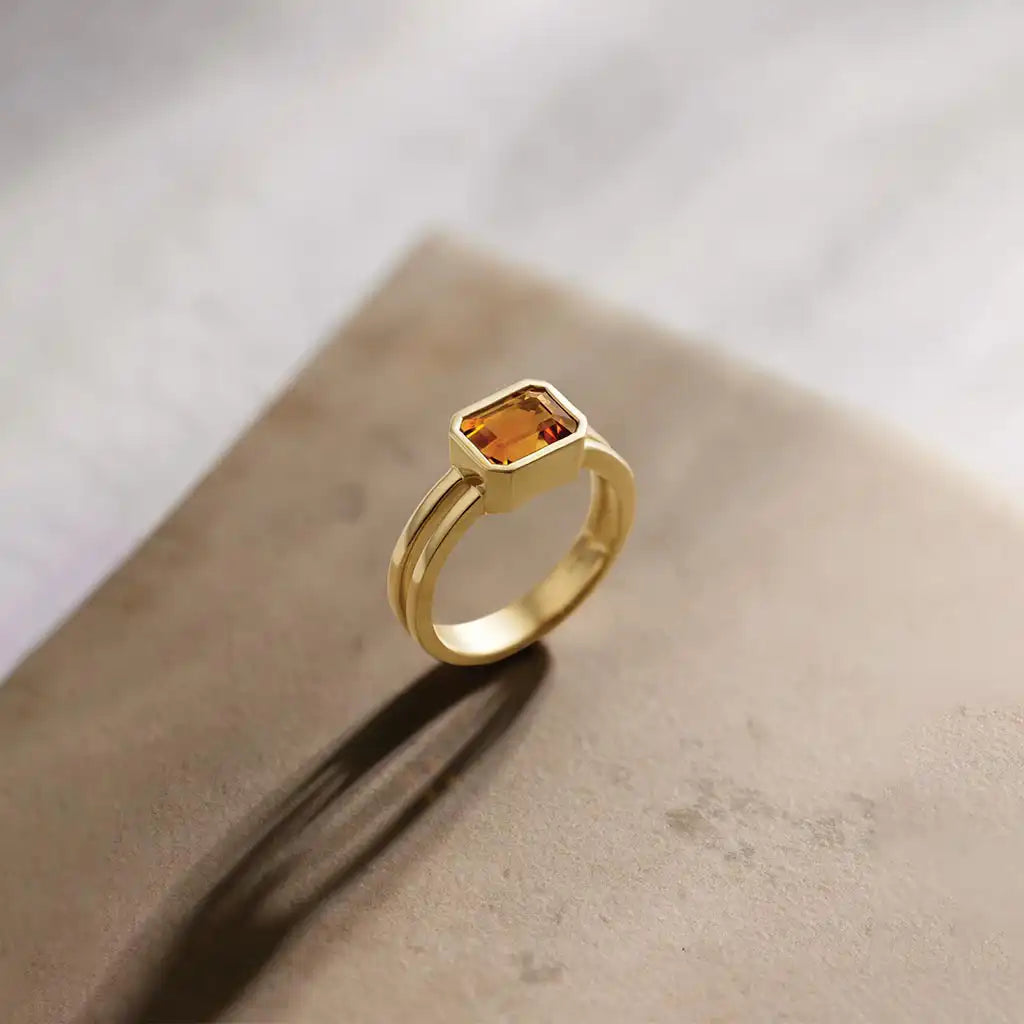 Citrine ring in 14K yellow gold, bezel-set November birthstone