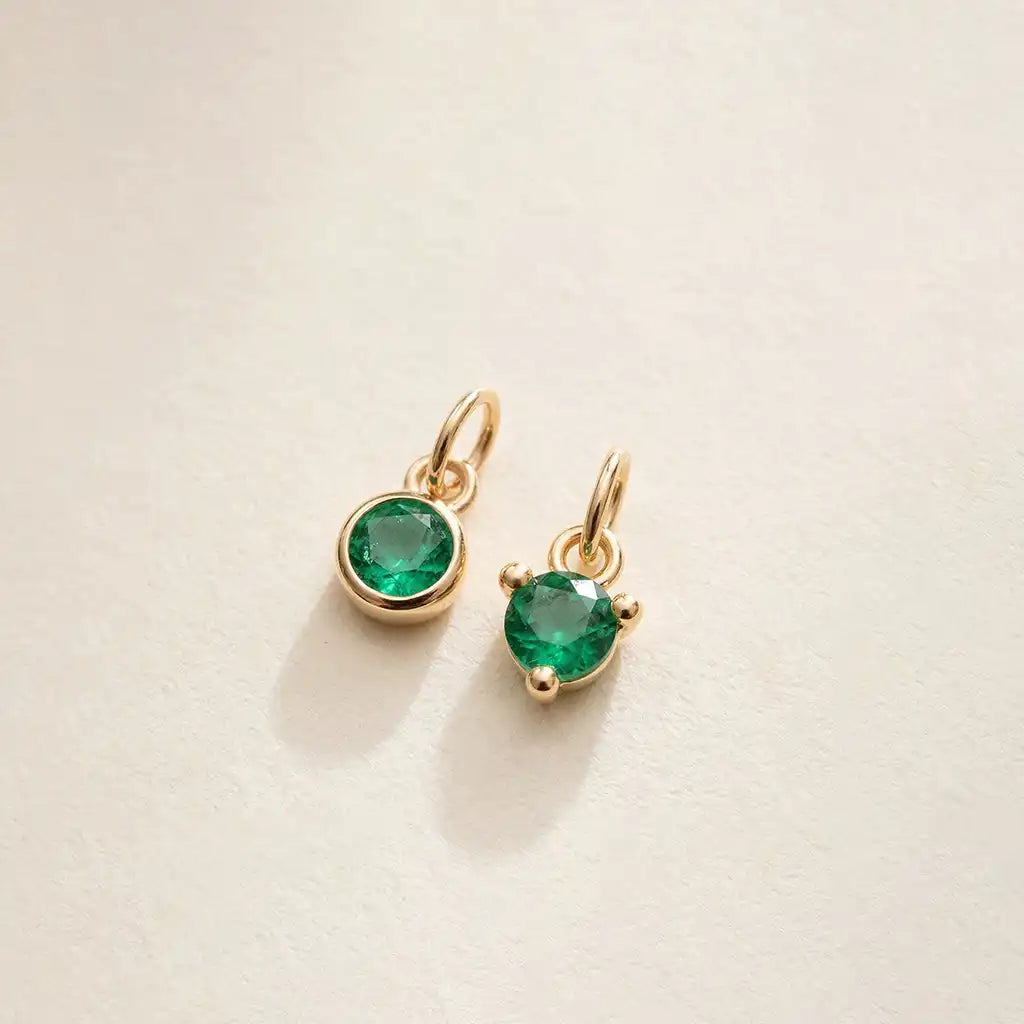 Emerald Charm in 14K yellow gold handmade in CO
