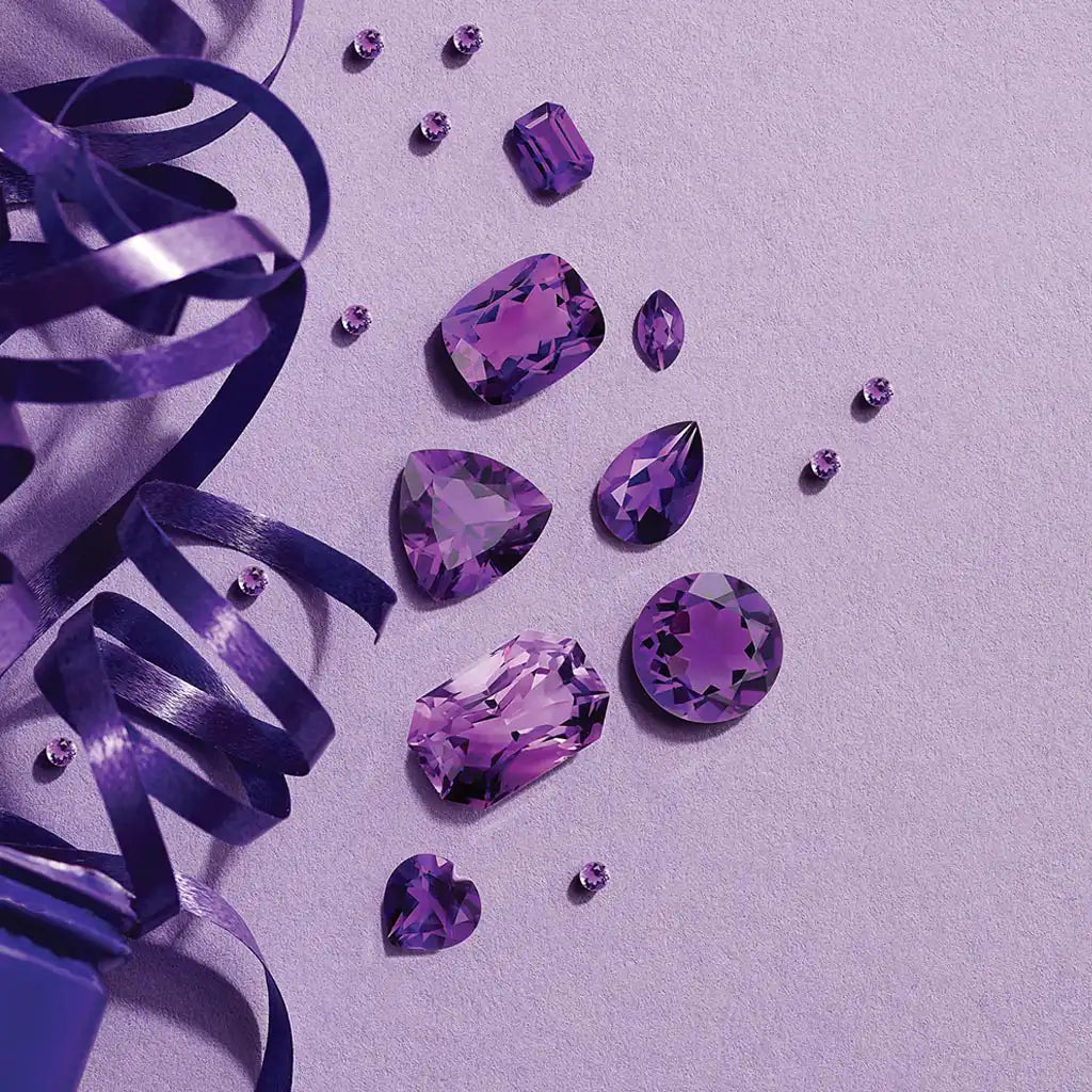 February birthstone amethyst jewelry in gold and silver by Erin Gallagher