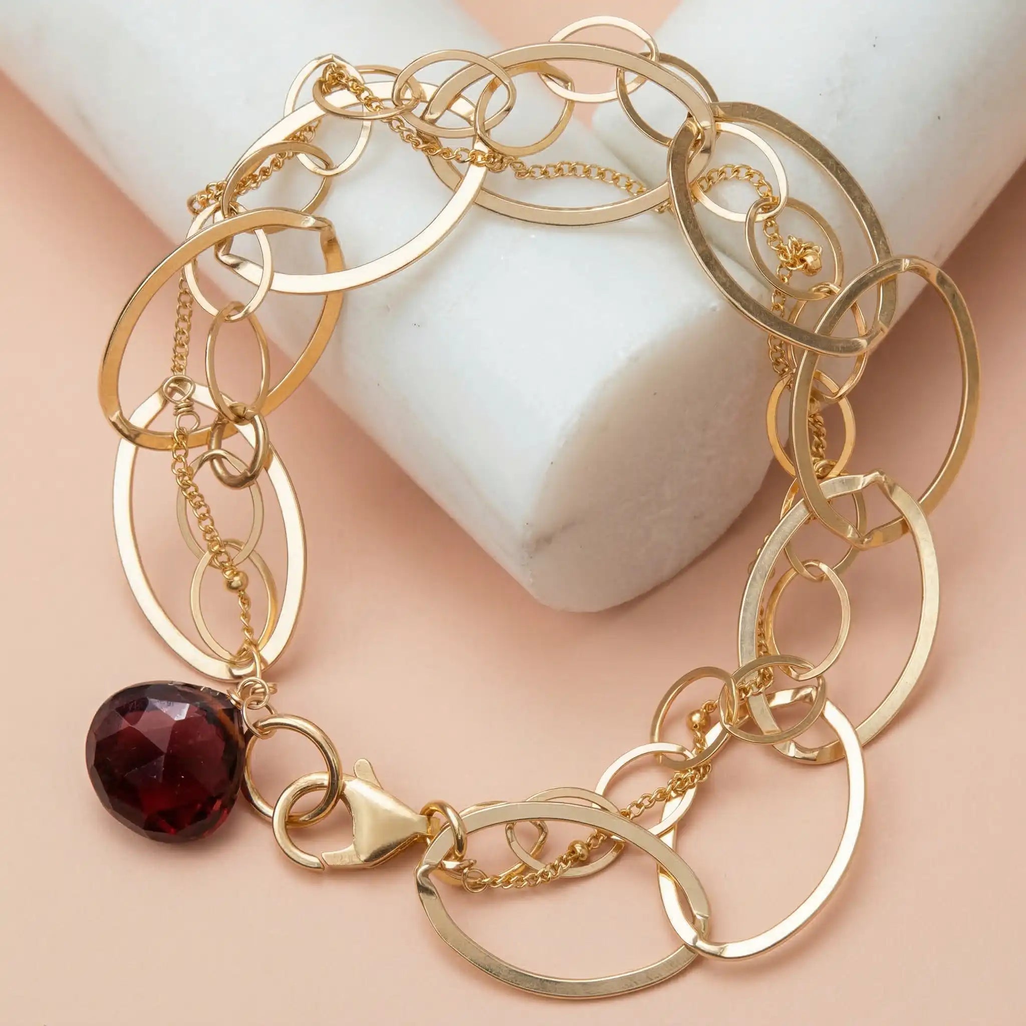 Garnet bracelet in 14K yellow gold, handcrafted in Colorado