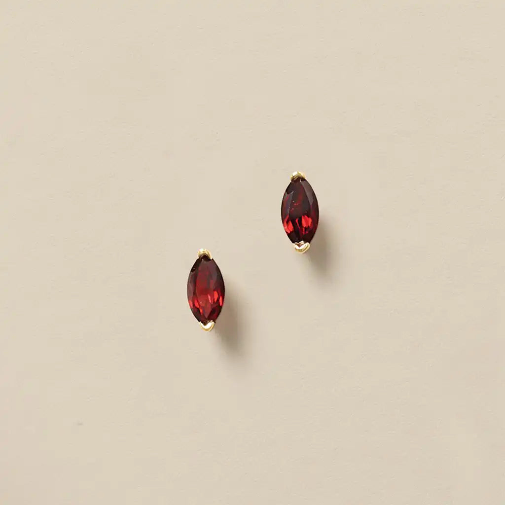 Garnet drop earrings in 14K gold, handcrafted in Colorado
