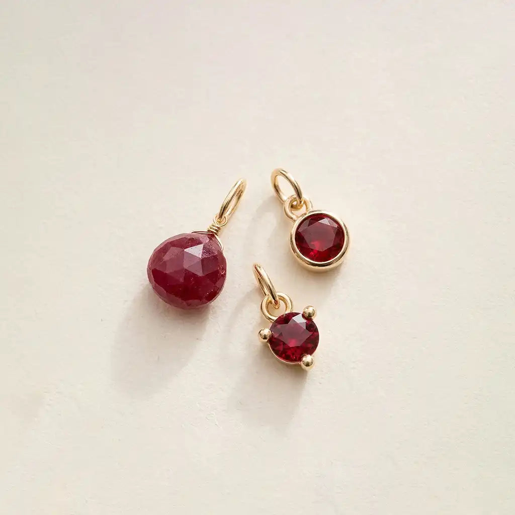 Ruby charm in 14K gold, handcrafted in Colorado