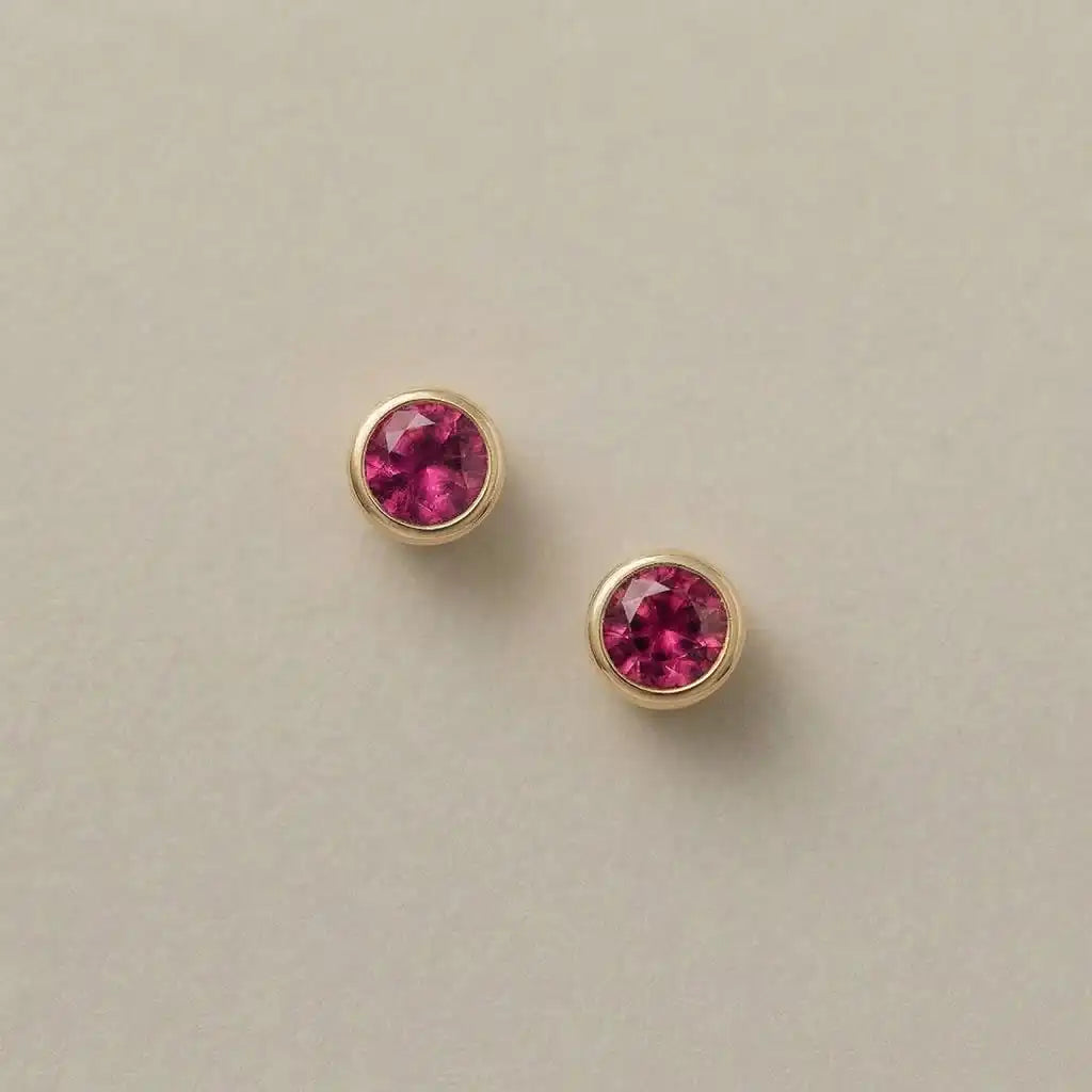 Pink tourmaline stud earrings in 14K gold, handcrafted in Colorado