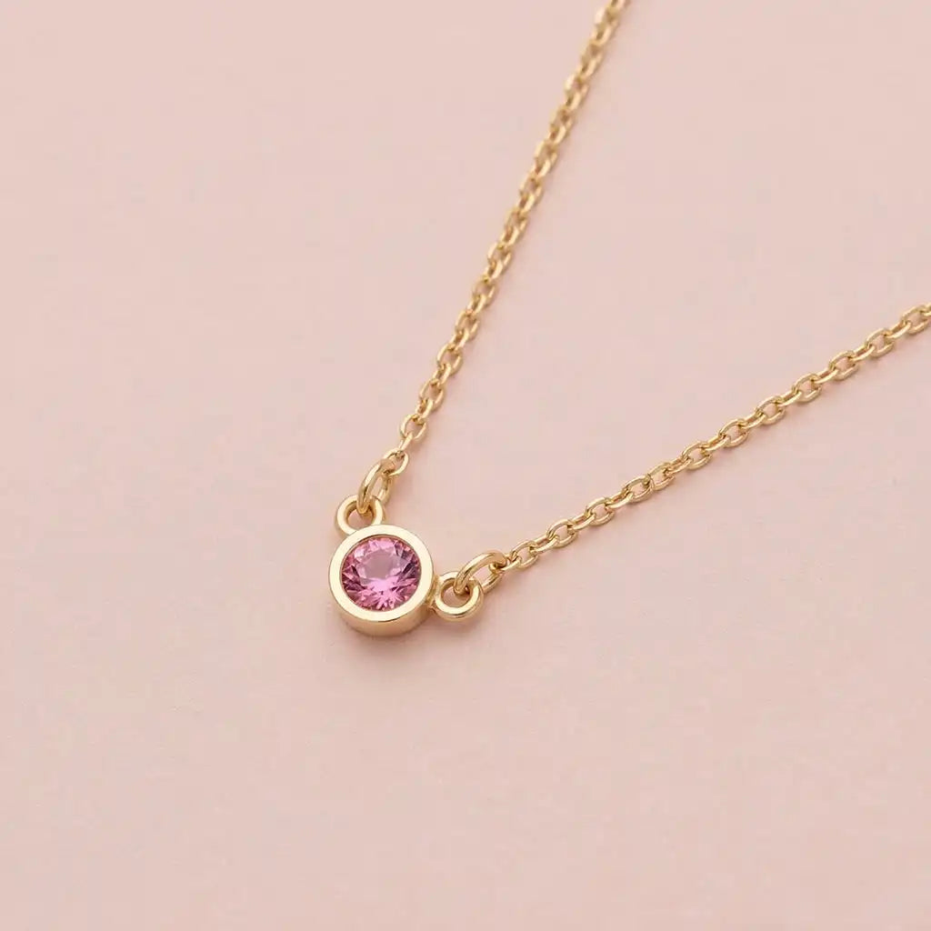 Pink tourmaline pendant necklace in 14K gold, handcrafted in Colorado