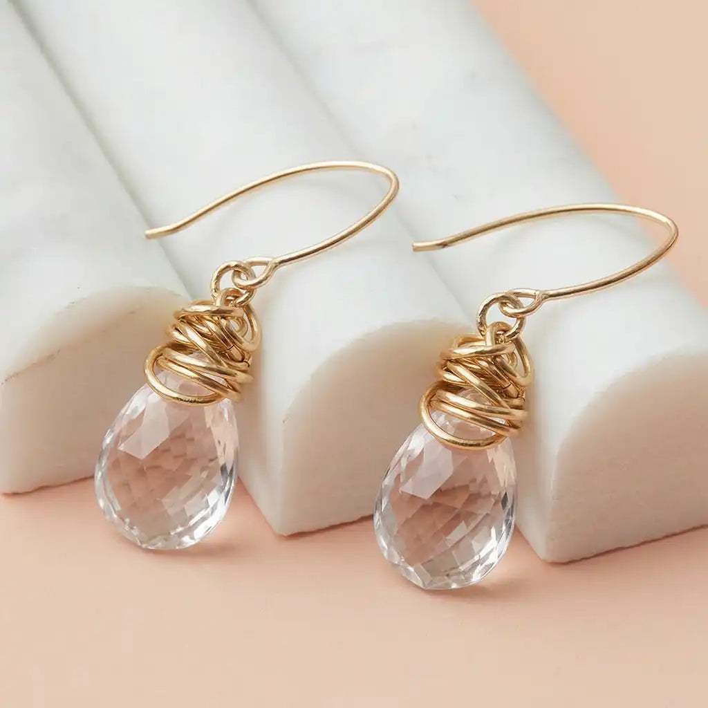 White topaz stud earrings in recycled sterling silver, April birthstone