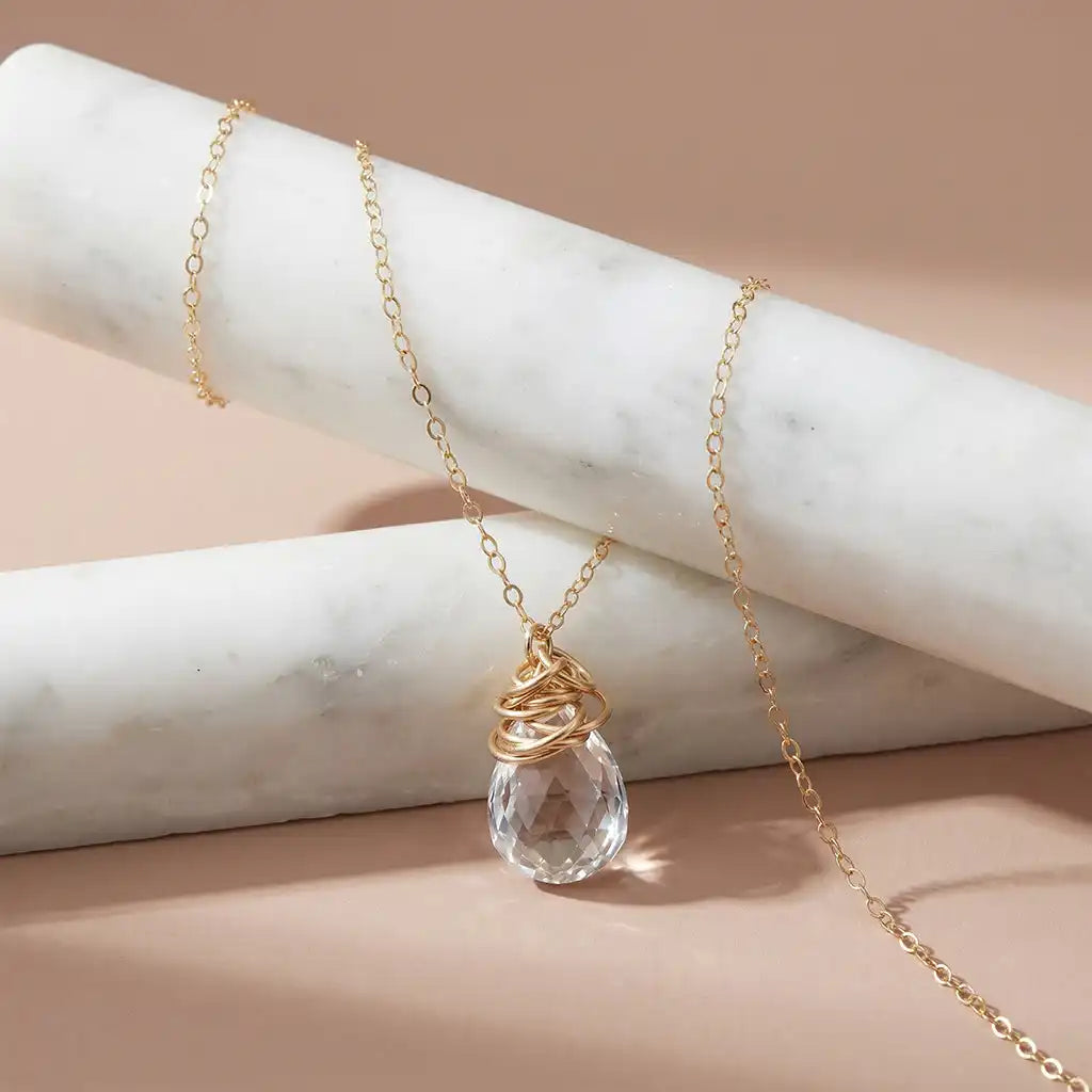 White topaz pendant necklace, April birthstone jewelry